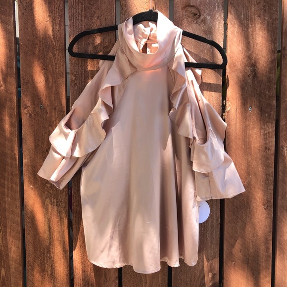 Milk & Honey Tops - NWT Nude Satin High Neck W/Open Shoulders Blouse